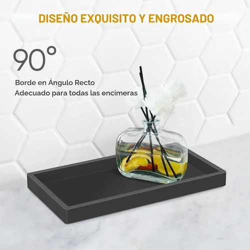 Vista 3 de Bandeja de baño de silicona, bandeja de baño pequeña negra a prueba de roturas, bandejas de tocador duraderas de silicona de alta calidad para Negro