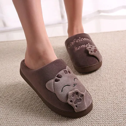 Vista 2 de Rojeam - Zapatos de felpa con diseño de gato para mujer, cálidos, antideslizantes, antideslizantes, para mujer y hombre