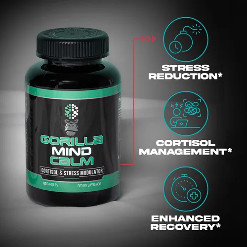 Vista 3 de Gorilla Mind Calma (120 cápsulas) - Potente relajación y reducción del estrés Cortisol y modulador del estrés Recuperación mejorada