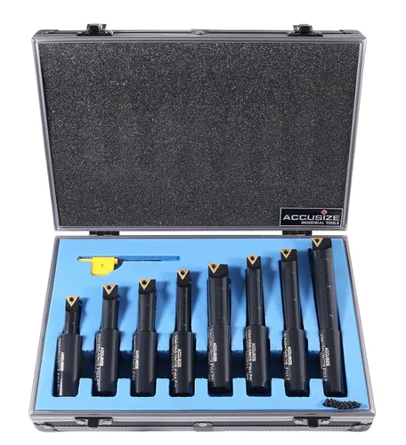 Vista 11 de Accusize Industrial Tools Juego de 4 barras de mandrinar indexables de vástago redondo de 1/2 pulgadas con inserciones de carburo Tcmt21.50, 90