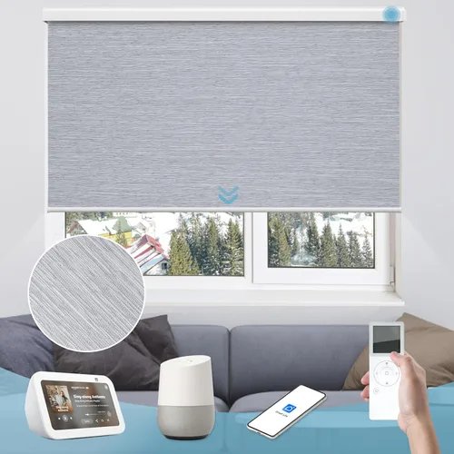Vista 26 de Persiana enrollable inteligente 100 % opaca, pantalla motorizada compatible con Alexa Google, persiana de control de aplicación para ventana Tela