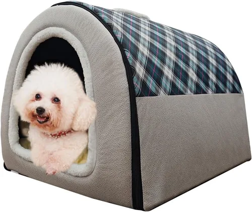 Vista 26 de Cama para gato o cama para perro, 2 formas de uso, casa de mascotas para interior con alfombra esponjosa, cubierta extraíble y lavable, fondo Grúas