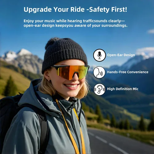 Vista 2 de Lentes de ciclismo inteligentes para hombres y mujeres – Gafas de sol Bluetooth con protección UV400, altavoces de oreja abierta, micrófono