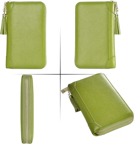 Vista 6 de Easyoulife - Monedero de cuero con cremallera, billetera portatarjetas para mujer, bloqueo RFID