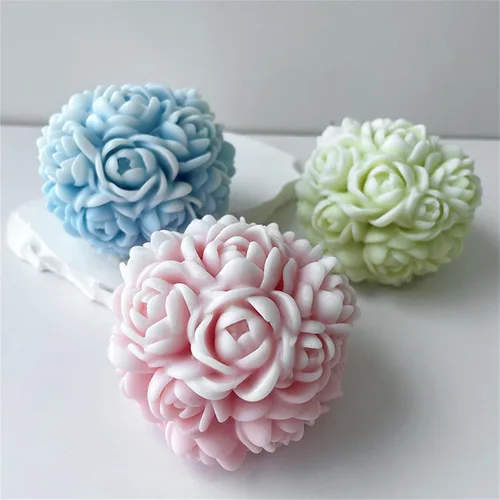 Vista 5 de Molde de silicona para velas de bola de flores, molde de jabón de flor de rosa, fondant, pastel de chocolate, caramelo, resina, arcilla