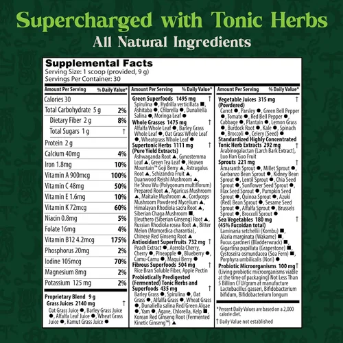 Vista 2 de Dragon Herbs Tonic Alchemy Superfood Greens Powder - Paquete de una sola porción - 91 ingredientes: hierbas tónicas, ashwagandha, champiñones
