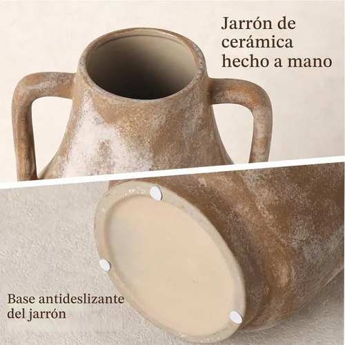 Vista 9 de Florero de cerámica con asas, jarrones rústicos de 11 pulgadas de alto para terracota (1-Terracotta/10.7")