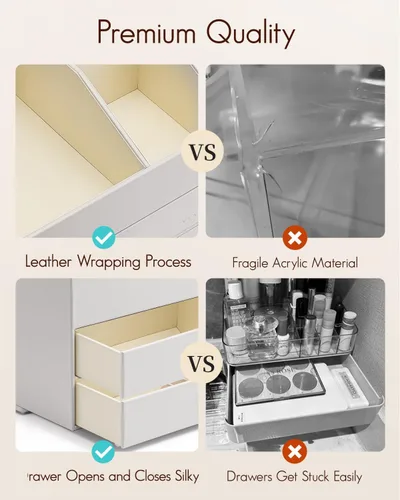 Vista 8 de VLANDO Organizador de maquillaje de 3 capas con 2 cajones grandes para A. Blanco
