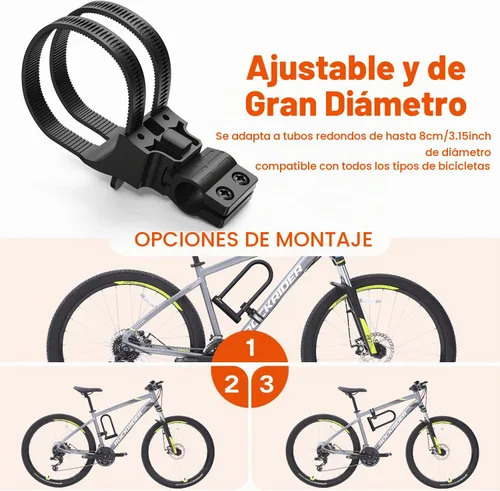 Vista 6 de Sportneer Candado para bicicleta: Candado en U resistente para bicicleta con cable de acero de seguridad de 1,8 m - grillete de 18 mm para bicicleta