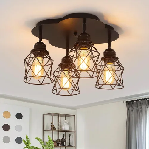 Vista 10 de Accesorios de iluminación de cocina - Lámpara de techo de 3 luces multidireccional con base E26, montaje empotrado ajustable para cocina de granja