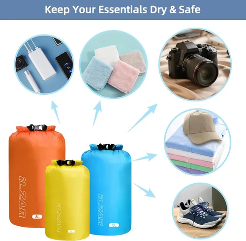 Vista 3 de 6 bolsas secas impermeables, bolsas secas ligeras para kayak, impermeables, bolsa impermeable al aire libre para kayak, senderismo, canotaje