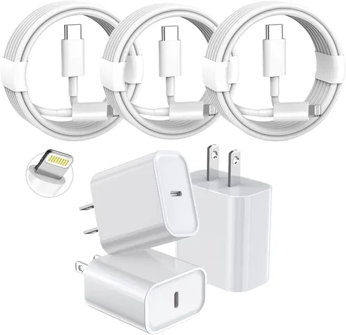Vista 11 de Cargador de iPhone [certificado Apple MFi] Apple Block USB C enchufe rápido de pared con cable USB C a Lightning de 3 pies para iPhone 14 Pro
