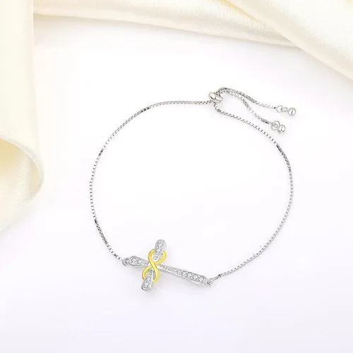 Vista 5 de YL Pulsera de cruz de plata de ley 925 con eslabones laterales infinitos, joyería de piedra natal para mujer