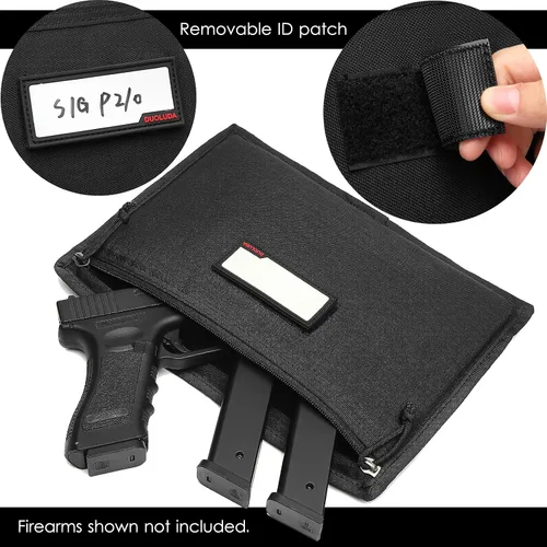Vista 2 de Paquete de 3 fundas para pistola, funda suave para pistola táctica, bolsa de almacenamiento para caza, campo de tiro, deportes, 4 parches