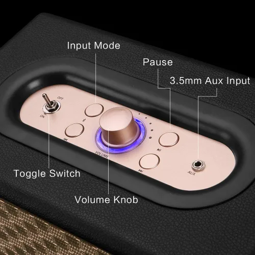 Vista 6 de Altavoz para el hogar con audio premium Bajos ricos, dial giratorio para control de volumen Interruptor de cambio, Bluetooth inalámbrico
