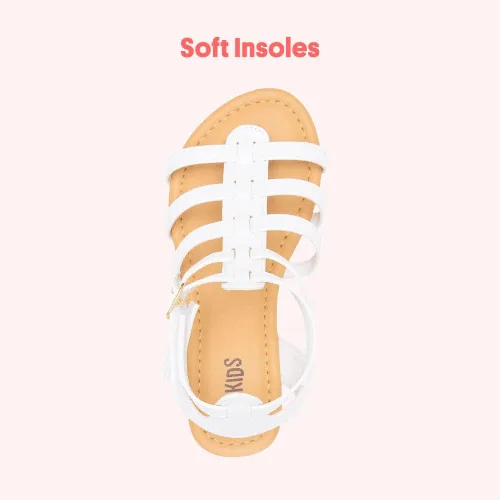 Vista 3 de FabKids Sandalias de gladiador para niñas, sandalias planas de tiras trenzadas, sandalias de verano con punta abierta, zapatos de vestir