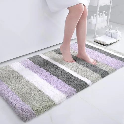 Vista 8 de Buganda - Alfombras de baño de microfibra con rayas, extra gruesas, suaves y peludas, absorbentes, lavables a máquina, para baño, bañera y ducha