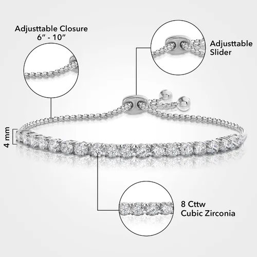 Vista 3 de Devin Rose 8 Cttw Cubic Zirconia Adjustable Bolo Bracelet for Women 4mm - 6mm
