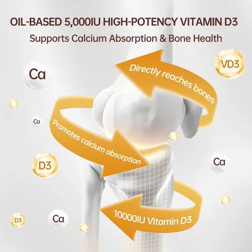 Vista 2 de 300 unidades de vitamina D3 K2 5000 UI + 100 mcg, aceite de coco, sin gluten, sin OGM, sin soja
