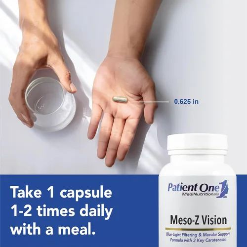 Vista 3 de Patient One Meso-Z Vision Suplemento para apoyar la salud ocular y el filtrado de luz azul* con luteína, zeaxantina y meso-zeaxantina 30