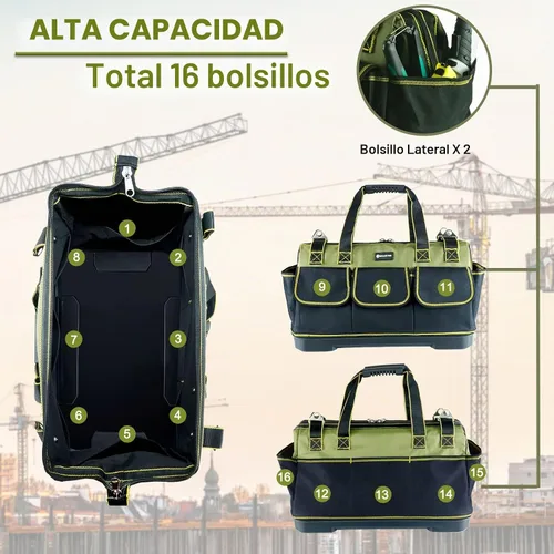 Vista 4 de Bolsa de herramientas de 17 pulgadas para hombres de alta resistencia con base moldeada impermeable, bolsa de gran capacidad de boca ancha, bolsas