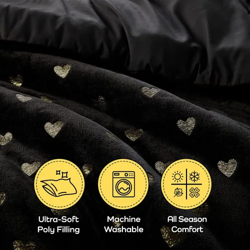 Vista 3 de Intelligent Design Rosalie - Juego de edredón tamaño individual, 3 piezas con corazones metálicos para niñas, juego de cama individual de felpa