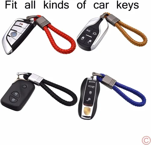 Vista 3 de Llavero con cuerda de diseño de tejido de bellota para automóvil, compatible con Porsche Maserati Mercedes BMW Cadillac Lexus Ford Toyota VW Honda