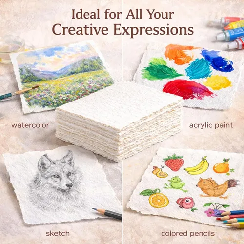 Vista 4 de 60 hojas de papel de acuarela de algodón blanco de 300 GSM, borde texturizado de 5 x 7 pulgadas, ideal para invitaciones de boda, acuarelas 60 Piezas