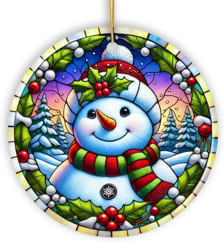 Vista 23 de Adorno de Navidad de trineo ártico, muñeco de nieve, hecho a mano, regalo de invierno helado