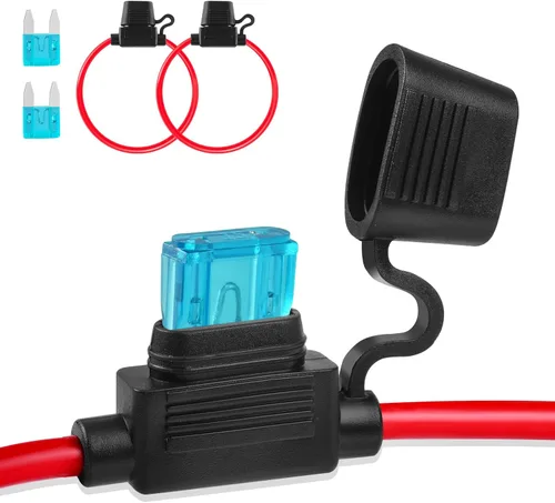 Vista 12 de Portafusibles en línea 12V, paquete de 2, portafusibles de hoja impermeable de 8 AWG de 11.8 pulgadas, portafusibles en línea 12V con 2 fusibles