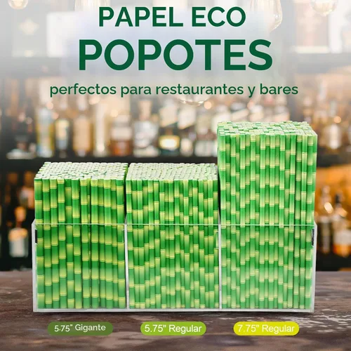 Vista 6 de 14,6 cm x 0,79 cm Pajitas de papel desechables de bambú verde para bebidas cortas, cócteles mezclados, margaritas, licuados y batidos - Sin embalar