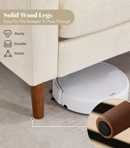 Vista 6 de Kingfun Silla decorativa, sillas de sala de estar, sillón de lectura de chenilla, de mediados de siglo con pie de madera maciza, decoración moderna