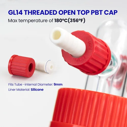 Vista 3 de ALWSCI Botella de lavado de gas de laboratorio, vidrio de 8.5 fl oz, botella de búfer de laboratorio graduada, cabeza Drechsel GL45 con tubo