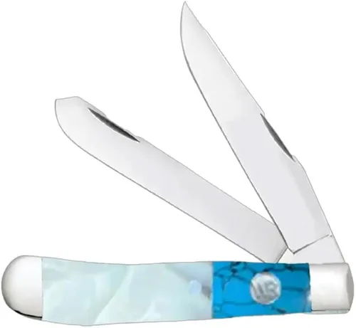 Vista 33 de WHISKEY BENT HAT CO. Navaja de bolsillo plegable tradicional Trapper de 4.125 pulgadas, longitud cerrada, cuchillas de acero inoxidable 440C (azteca)
