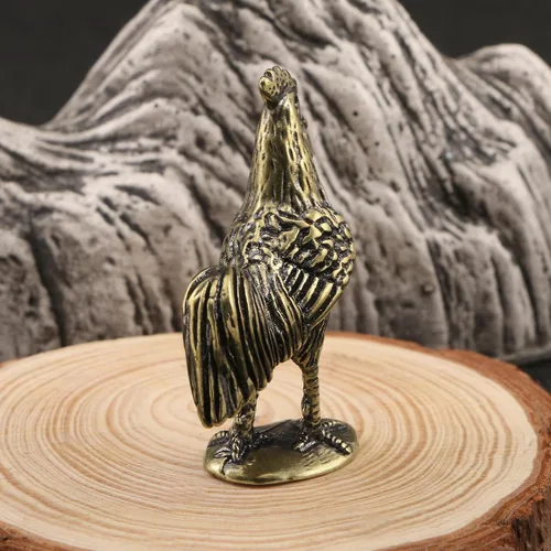 Vista 4 de DTREEL Figuras en miniatura modelo gallo de latón, bronce interesantes animales zodiaco, estatua de pollo, escultura de escritorio, bonsái, hogar