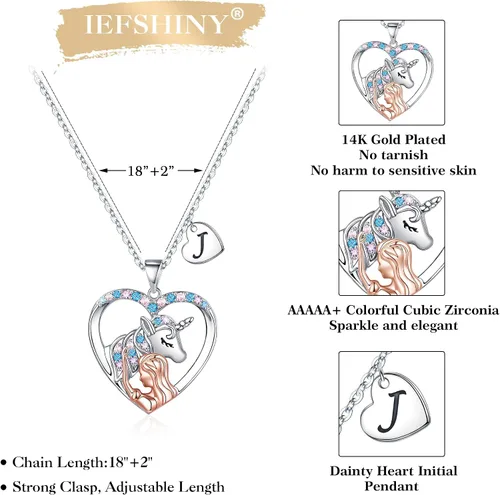 Vista 4 de Unicorn Gifts for Girls, Unicorn Heart Pendant Necklace Initial Necklace Birthday Gifts for Teen Girls Daughter Granddaughter Niece Women Girls Toys