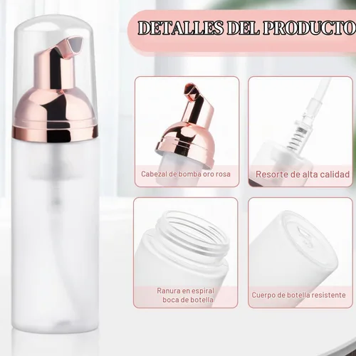 Vista 3 de 5 botellas de espuma esmerilada de plástico transparente de 1.7 fl oz/1.7 oz con cabezal de bomba de oro rosa, mini dispensador de jabón, botellas