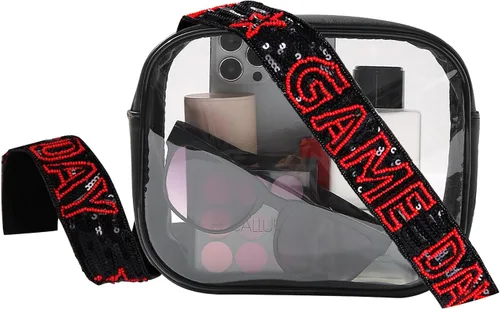 Vista 3 de Bolsa transparente para eventos de estadio, día de juego, bolsa transparente con correa de cuentas, bolsa cruzada transparente aprobada por estadios