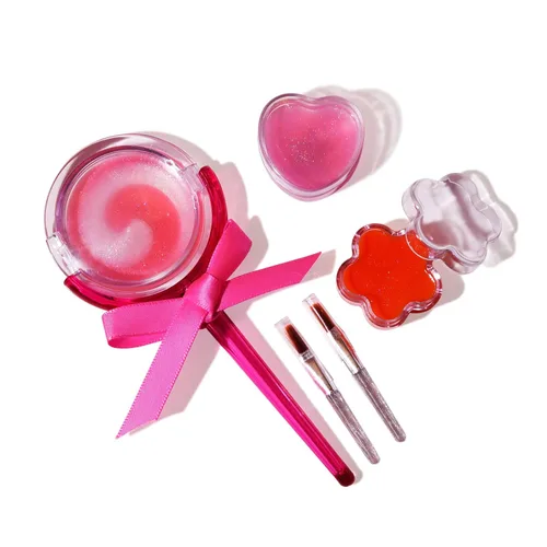 Vista 5 de M&U MAKE YOU UP Juego de brillo de labios para niñas, 11 piezas de cuidado de labios con helado y brillo labial en forma de piruleta