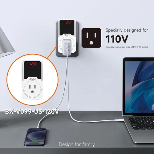 Vista 6 de BXST Protector de sobretensiones de 140J, protector de voltaje de una toma de corriente, protector de sobretensiones para refrigerador/aire