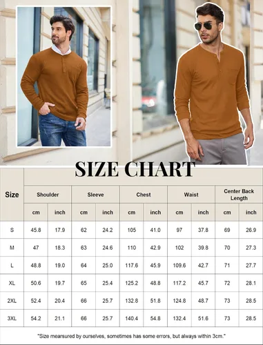 Vista 6 de COOFANDY Camisas Henley de manga larga para hombre con bolsillo