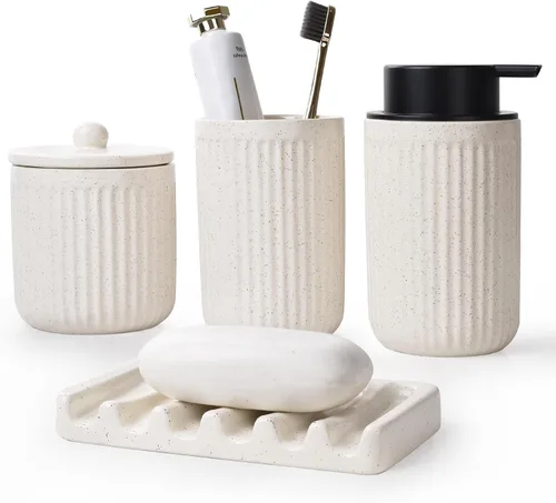 Vista 9 de BosilunLife Juego de 4 accesorios de baño de cerámica negra Negro suave