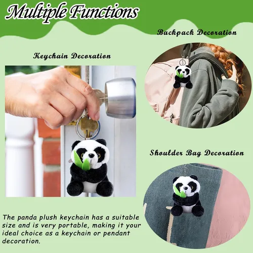 Vista 4 de zhidiloveyou Llavero de peluche de panda pequeño colgante de animal de peluche para mochila, 4 pulgadas