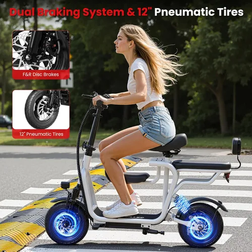 Vista 6 de EILLEO Scooter eléctrico adulto con asiento 48V, 750W 18.75mph, rango de 20 Blanco