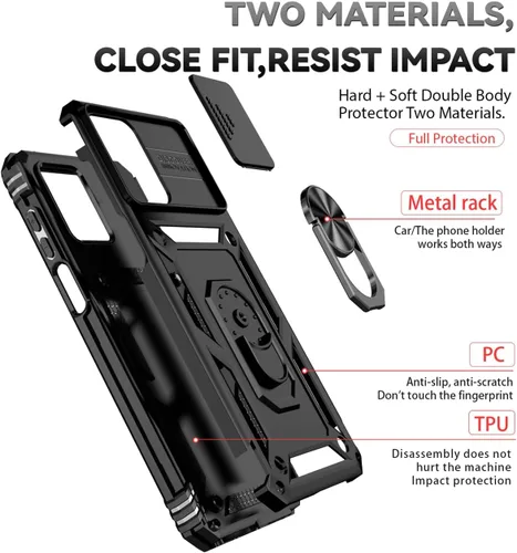 Vista 3 de Funda para Redmi Note 12 5G, Poco X5 5G 22111317PG Funda con protector de pantalla de vidrio templado y cubierta de cámara deslizante, soporte