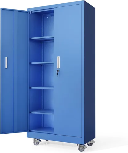Vista 9 de VINGLI Armario de Pared para Garaje con Puertas con Cerradura y Estante Ajustable, Gabinete de Pared de Metal, Gabinete de Almacenamiento Superior