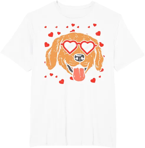 Vista 64 de Golden Retriever cara corazón gafas día de San Valentín perro regalo camiseta Negro