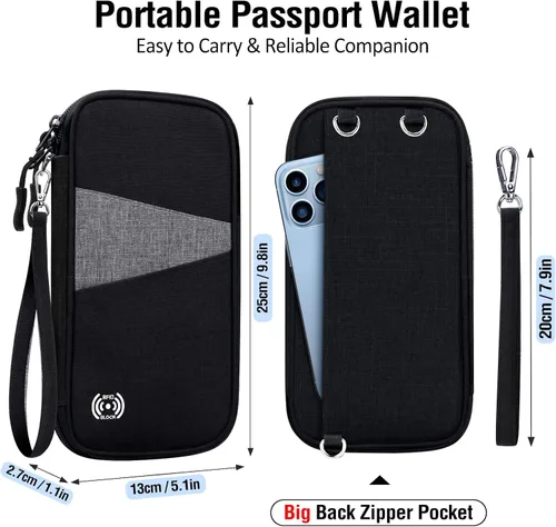 Vista 8 de BKNOOU Soporte para pasaporte familiar con bloqueo Rfid, organizador de documentos de viaje, soporte impermeable para pasaporte de viaje, soporte