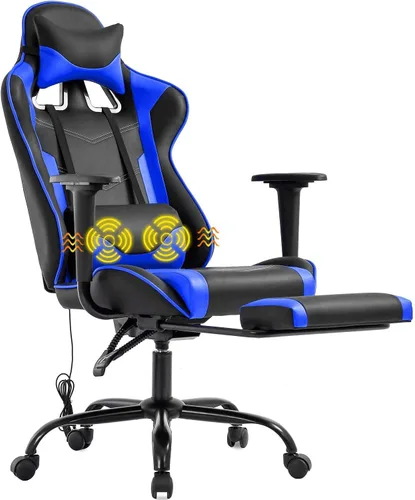 Vista 12 de Silla ergonómica para juegos para adultos, silla de escritorio ajustable con respaldo alto y soporte lumbar y reposapiés, silla de oficina de cuero