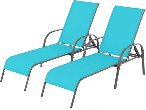 Vista 13 de Giantex Silla de Salón para Patio, Tumbona para Exteriores con Respaldo de 5 Posiciones Ajustables, Marco de Acero Resistente, Sillón Reclinable